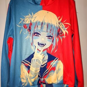 Anime Graphic Kids Hoodie - Red and Blue